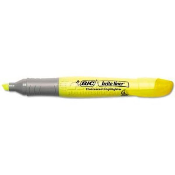 Bic Products Brite Liner Grip Xl Highlighter, Pocket Clip, Chisel Tip, Fluorescent Yellow BLMG11-YW